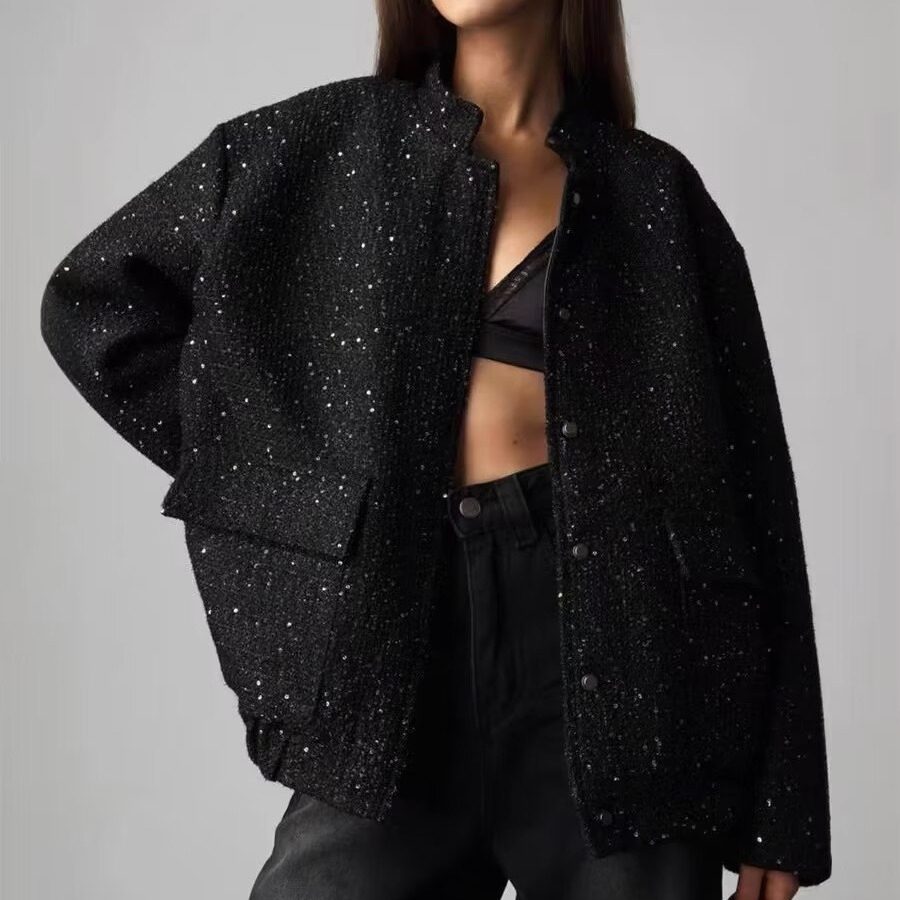 Women Beaded Texture Bomber SC-04-W06