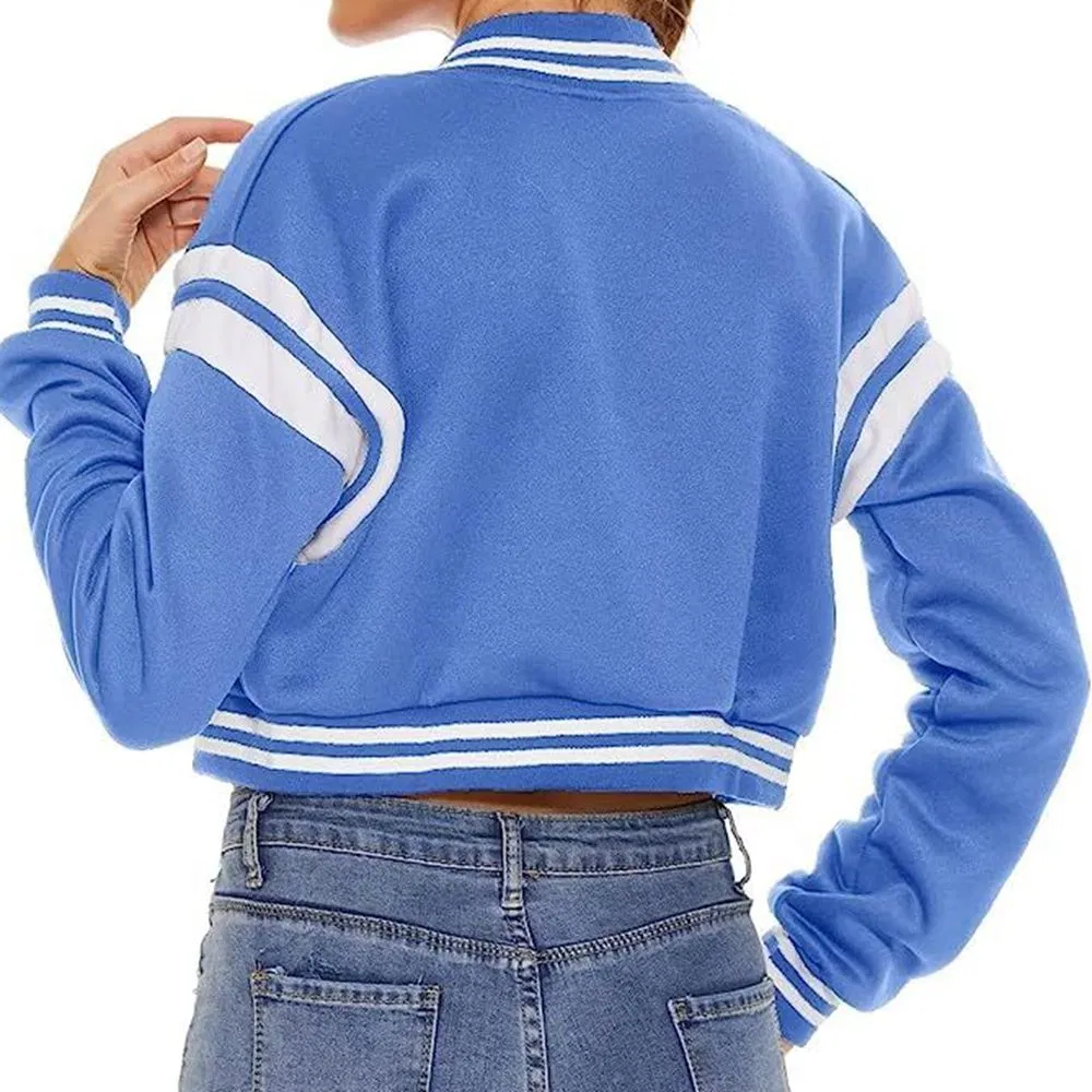 Women Cropped Stripe-Trim Bomber SC-04-W08