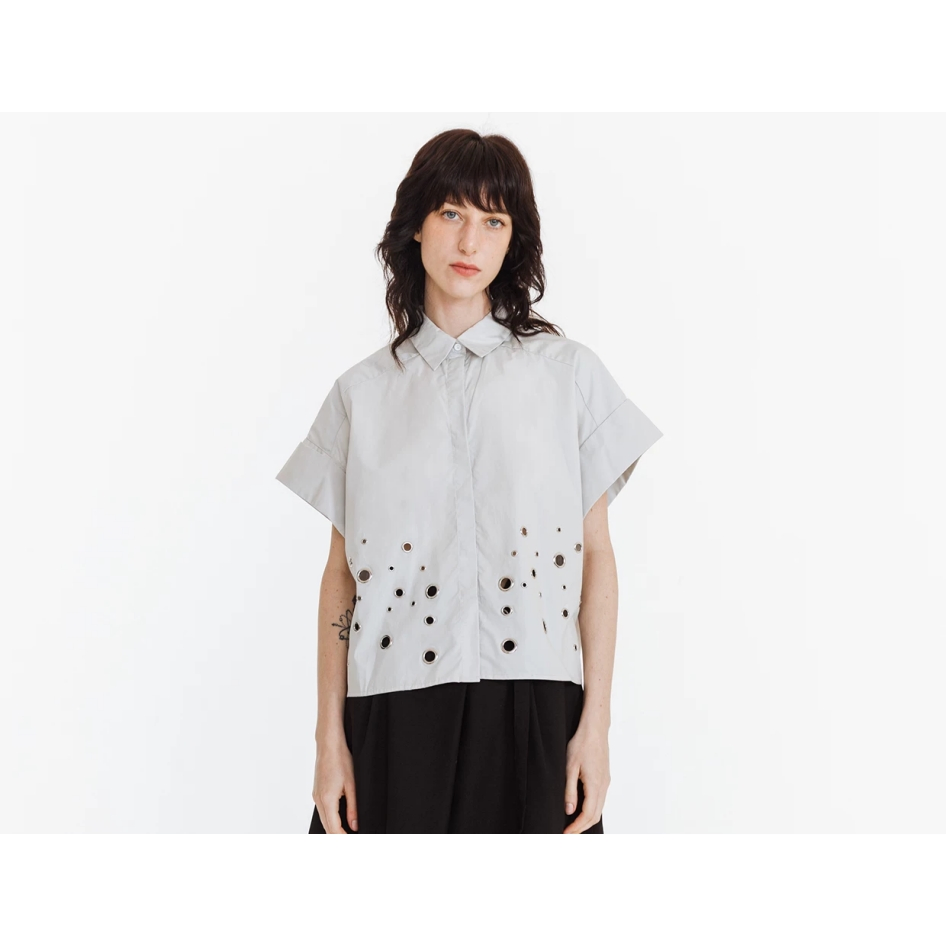 Women Eyelet-Hem Short-Sleeve Shirt SC-06-W01