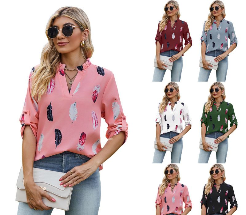 Women Feather-Print Blouse SC-06-W05
