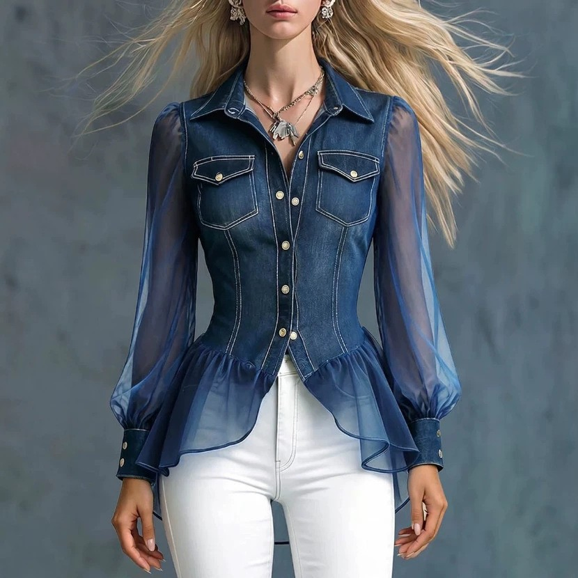 Women Denim Peplum Blouse SC-06-W09
