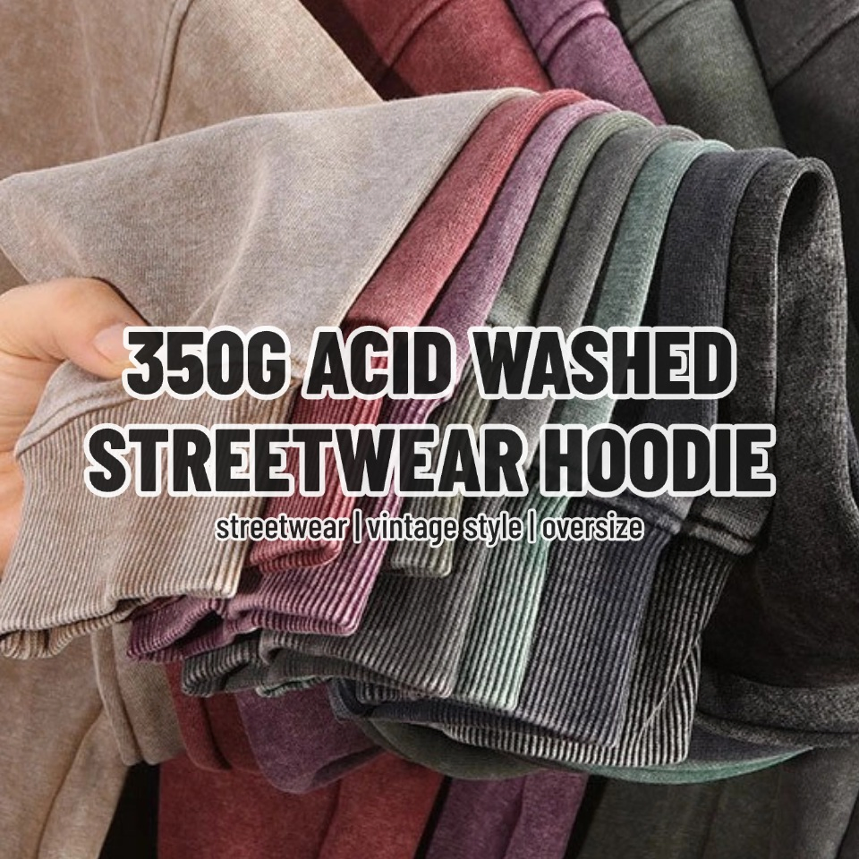Men Acid-Wash Pullover Hoodie SC-08-M05