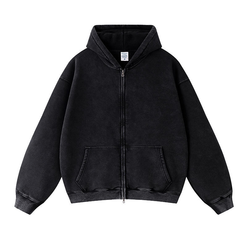 Men Full-Zip Washed Hoodie SC-08-M09
